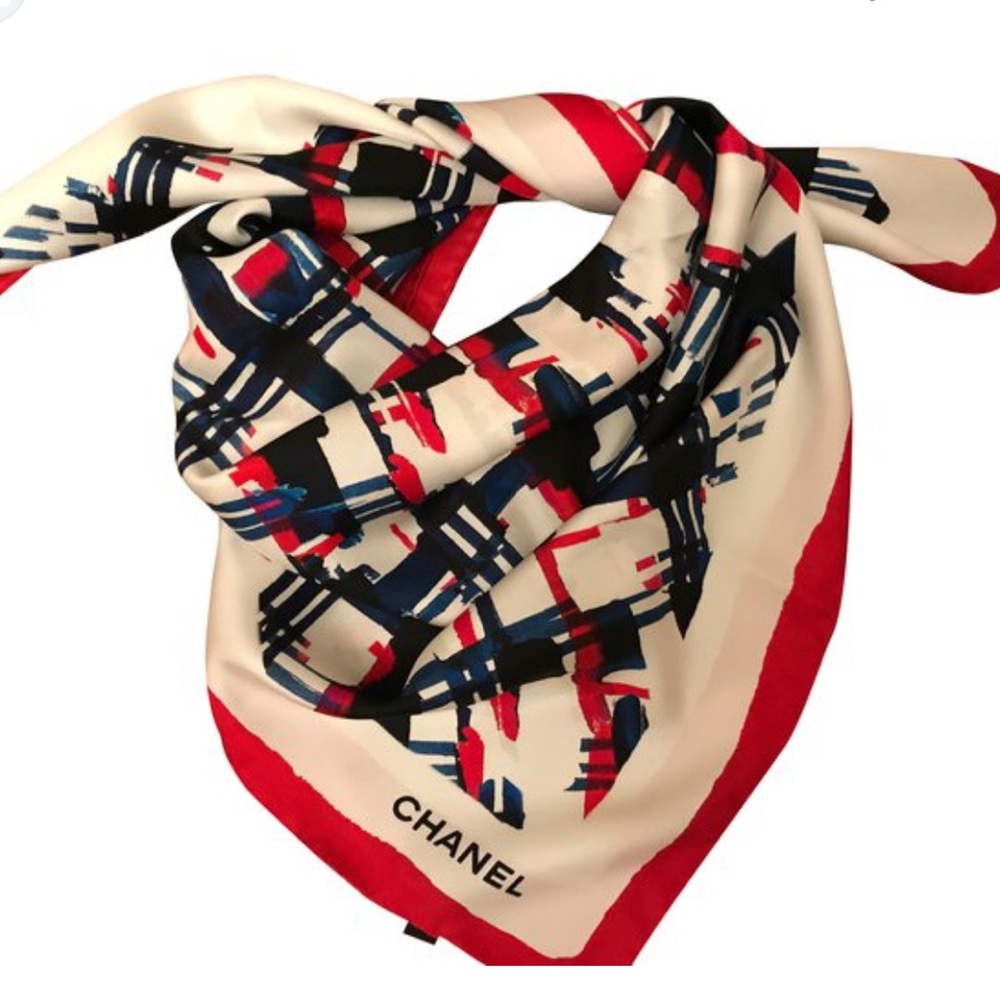 NWOT Chanel Abstract Red and Blue Scarf